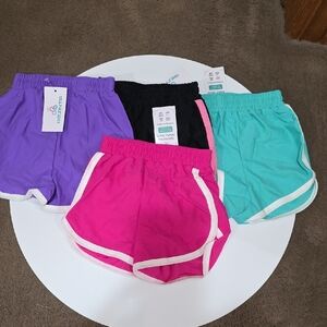 Vibrant Kids' Shorts Set - Purple, Black, Pink, and Teal